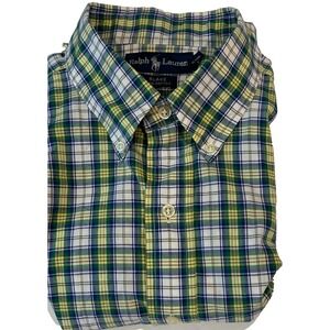 Ralph Lauren Men's XL Blake Shirt 100% Cotton Button Up Blue Plaid Short Sleeve‎
